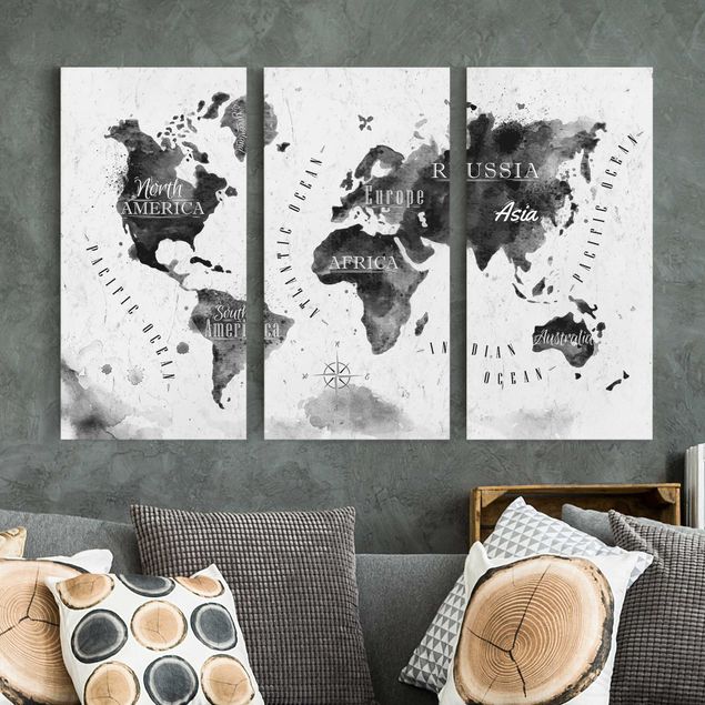Stampe su tela bianco e nero Mappa del mondo Acquerello Nero