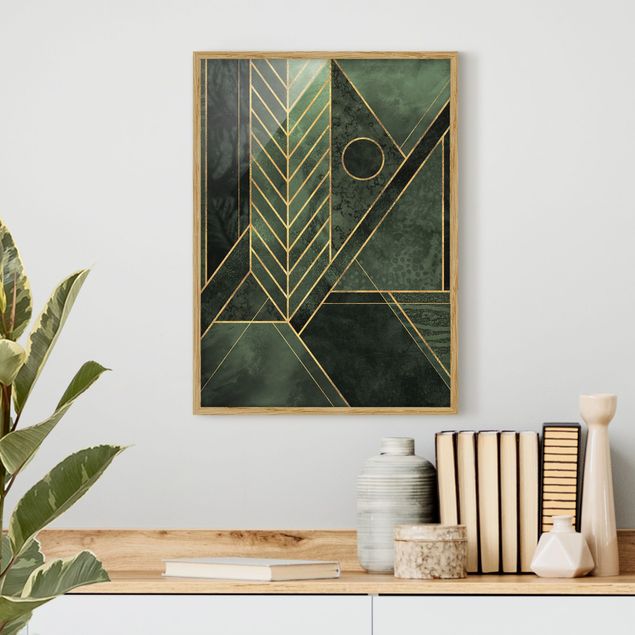 Poster con cornice - Forme geometriche oro verde smeraldo - Verticale 4:3