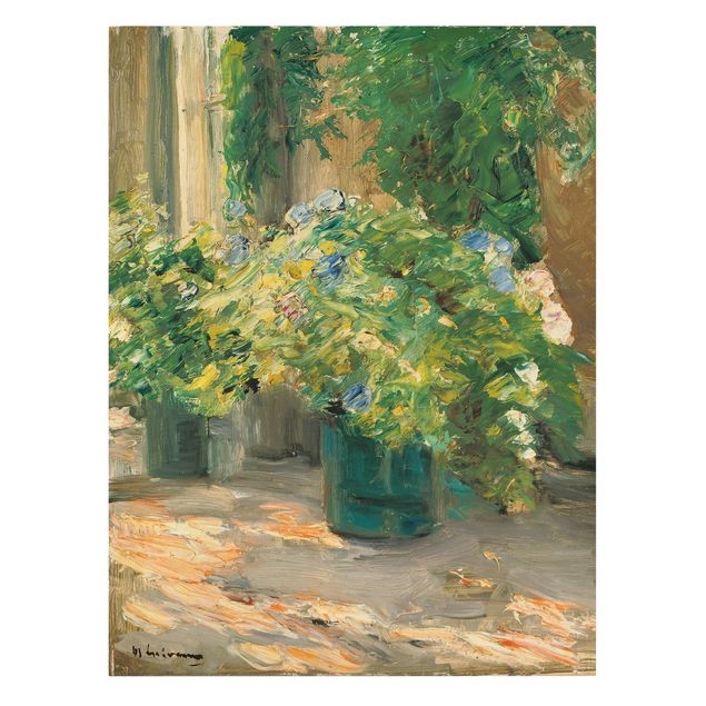 Stampe su tela Max Liebermann - Vasi di fiori davanti a casa