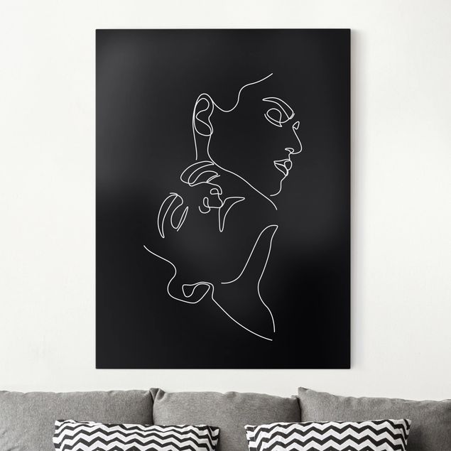 Stampa su tela bianco e nero Line Art - Volti femminili Nero