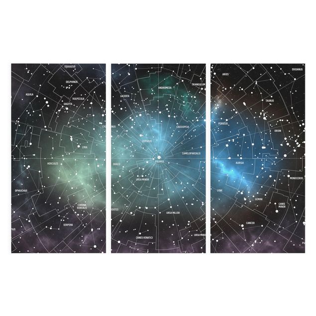 Stampa su tela 3 parti - Constellations map Galaxy fog - Verticale 2:1