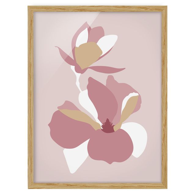 Poster con cornice - Line Art Fiori rosa pastello - Verticale 4:3