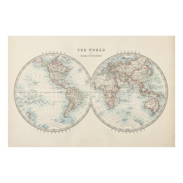 Quadro in vetro - Mappa del mondo Vintage i due emisferi - Orizzontale 2:3