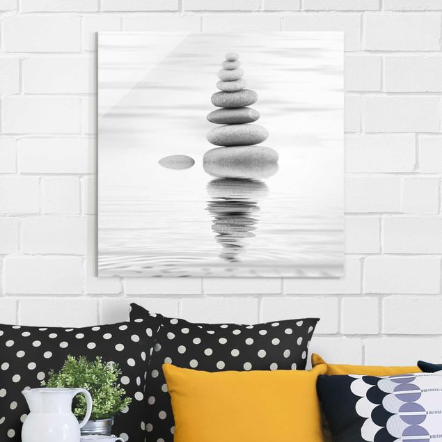 Lavagna magnetica vetro Torre di pietra in acqua in bianco e nero