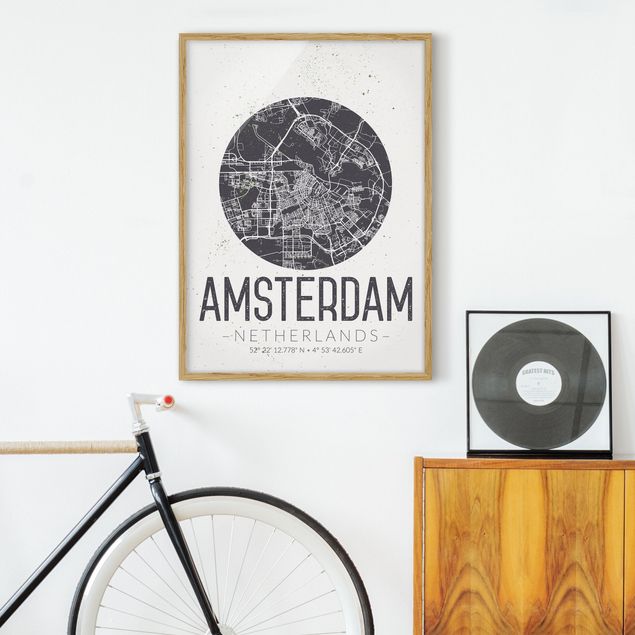 Poster con cornice - Amsterdam City Map - Retro - Verticale 4:3