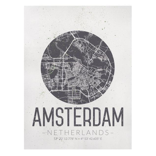 Stampa su tela Mappa della città di Amsterdam - Retrò