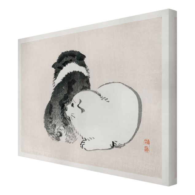 Stampe su tela Disegno vintage asiatico cagnolino bianco e nero