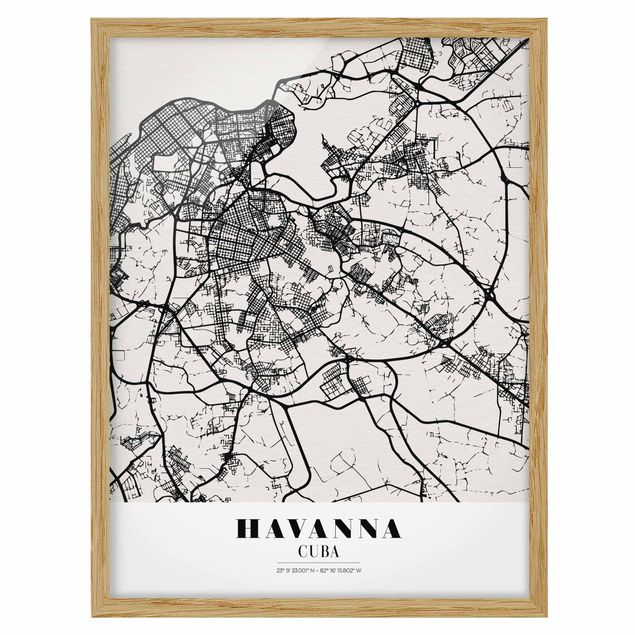 Poster con cornice - Havana City Map - Classic - Verticale 4:3