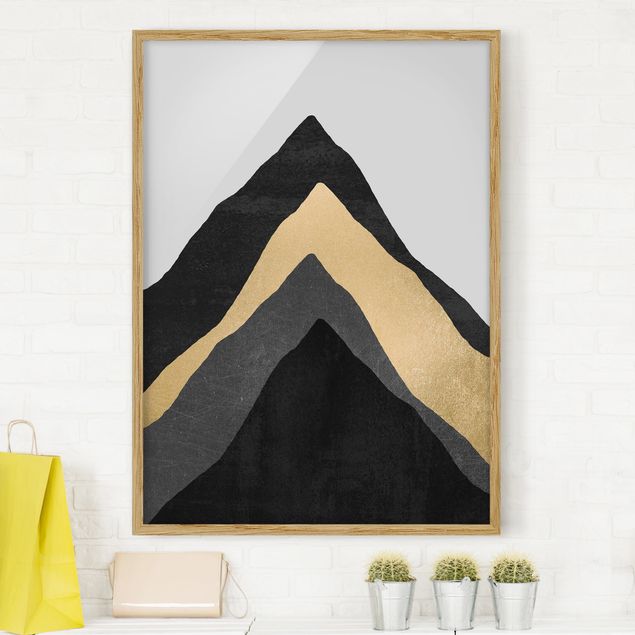 quadro astratto moderno Montagna d'oro bianco nero