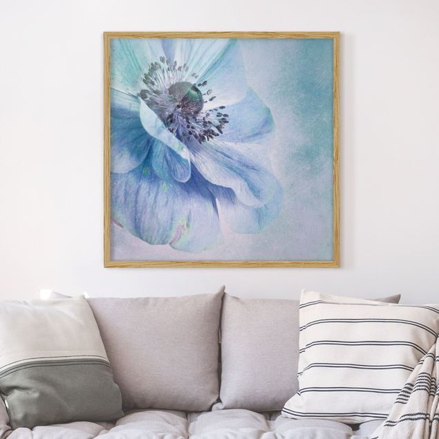 Poster con cornice - Blossom In Turquoise - Quadrato 1:1