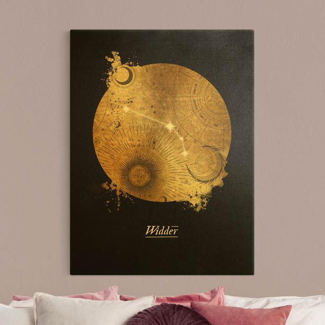 Quadro su tela oro - Segno zodiacale Ariete in grigio e oro