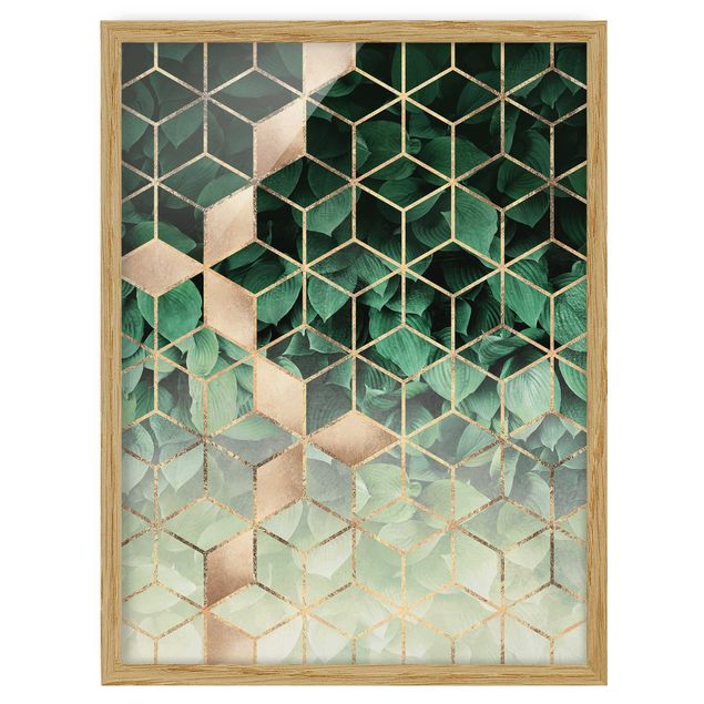 Poster con cornice - Verde Foglie d'oro Geometria - Verticale 4:3
