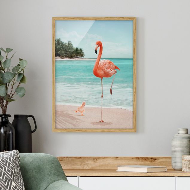 quadri con animali Spiaggia con fenicottero
