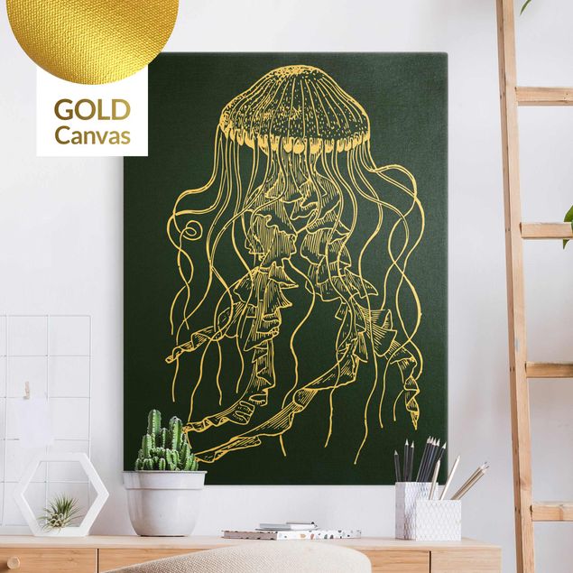 Stampa su tela oro Illustrazione Medusa danzante su nero