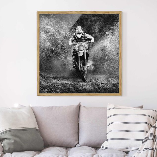 Poster con cornice - Motocross In The Mud - Quadrato 1:1