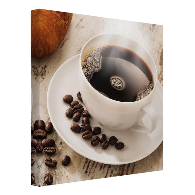 Stampa su tela - Steaming Coffee Cup With Coffee Beans - Quadrato 1:1