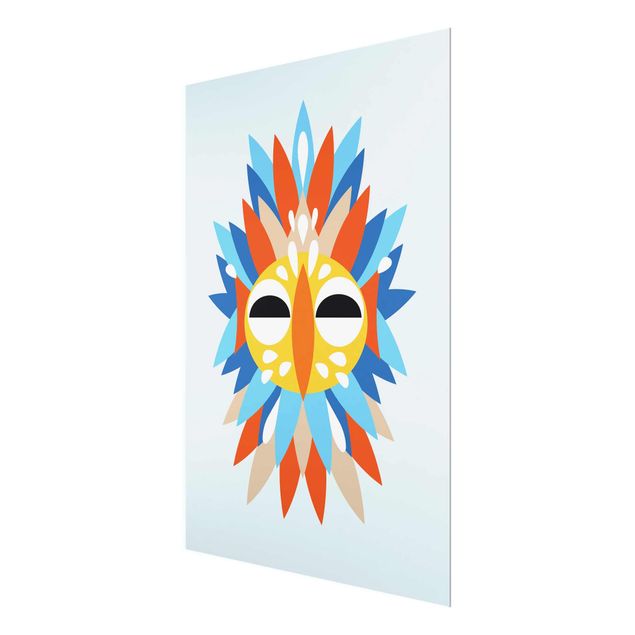Quadro in vetro - Collage Mask Ethnic - Parrot - Verticale 4:3