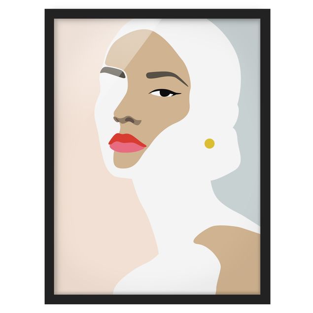 Poster con cornice - Line art ritratto Donna grigio pastello - Verticale 4:3