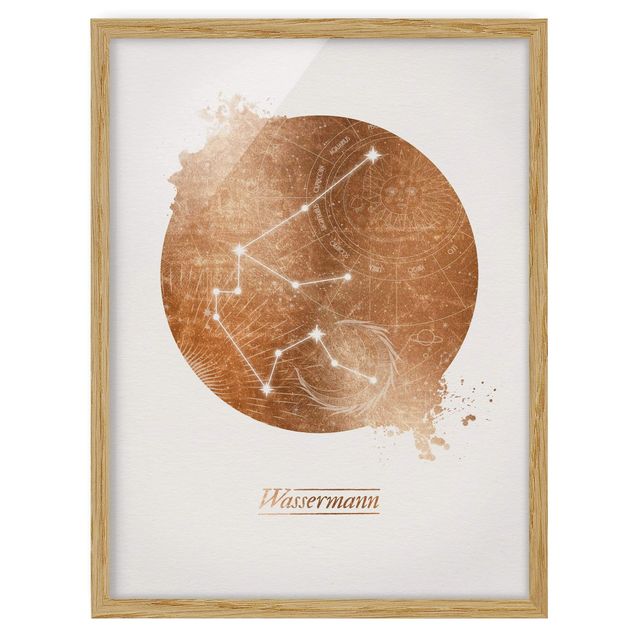 Poster con cornice - Segno zodiacale Acquario oro - Verticale 4:3