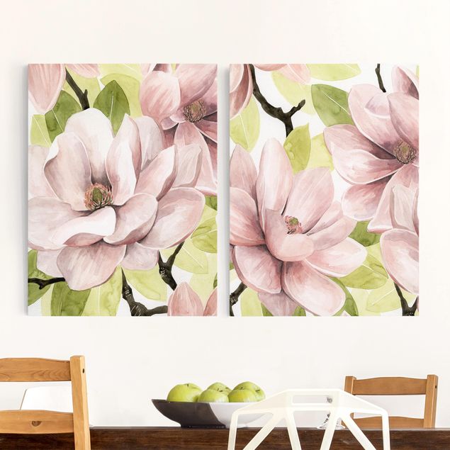 Quadri su tela fiori Magnolia Blush Set I