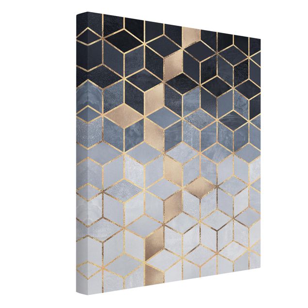 Riproduzione quadri su tela Geometria Blu Bianco Oro