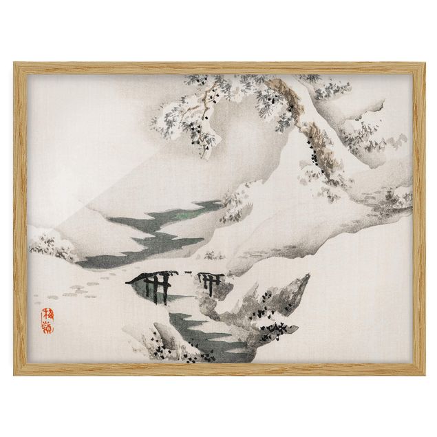 Poster con cornice - Asian Vintage Paesaggio invernale Disegno - Orizzontale 3:4