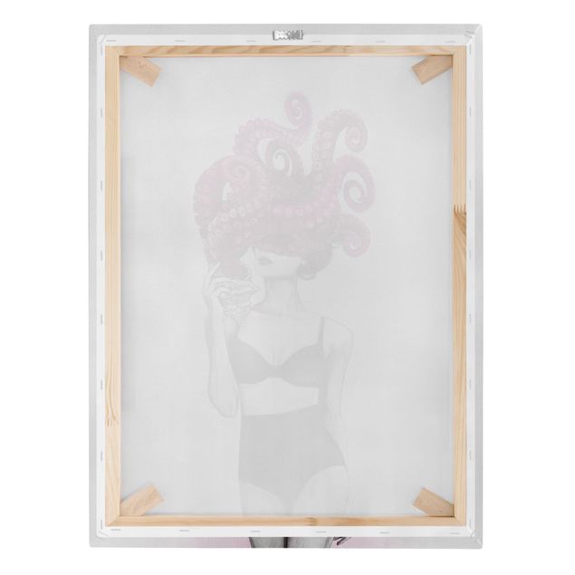 Stampe su tela Illustrazione - Donna in biancheria intima Polpo in bianco e nero