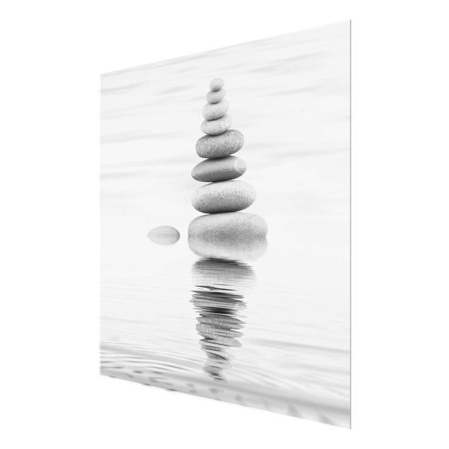 Quadro in vetro - Torre Pietra In The Water Bianco e nero - Quadrato 1:1