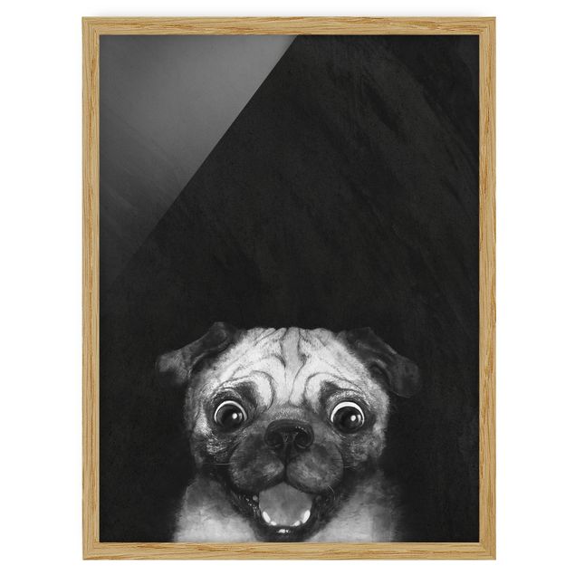 Poster con cornice - Illustrazione Pug Dog Pittura Su Bianco e nero - Verticale 4:3