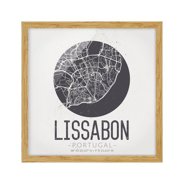 Poster con cornice - Mappa Lisbona - Retro