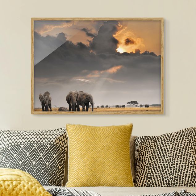 quadro astratto moderno Elefanti nella savana
