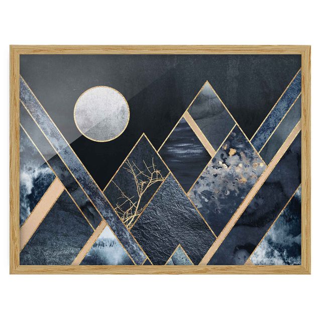 Poster con cornice - Golden Moon astratti Black Mountains - Orizzontale 3:4