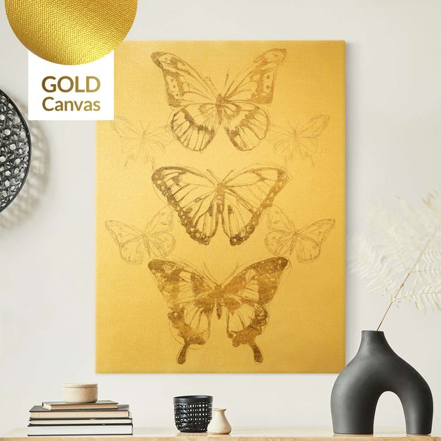 Stampa su tela oro Composizione di farfalle in oro II