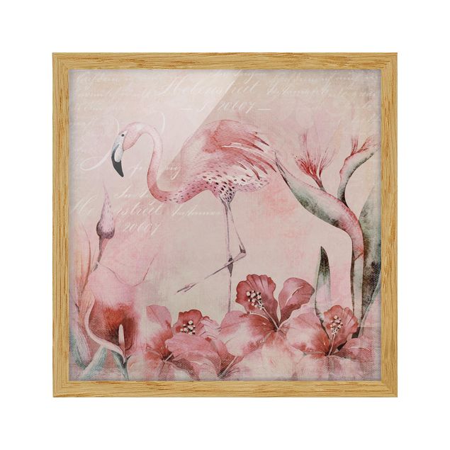 Poster con cornice - Shabby Chic Collage - Flamingo - Quadrato 1:1