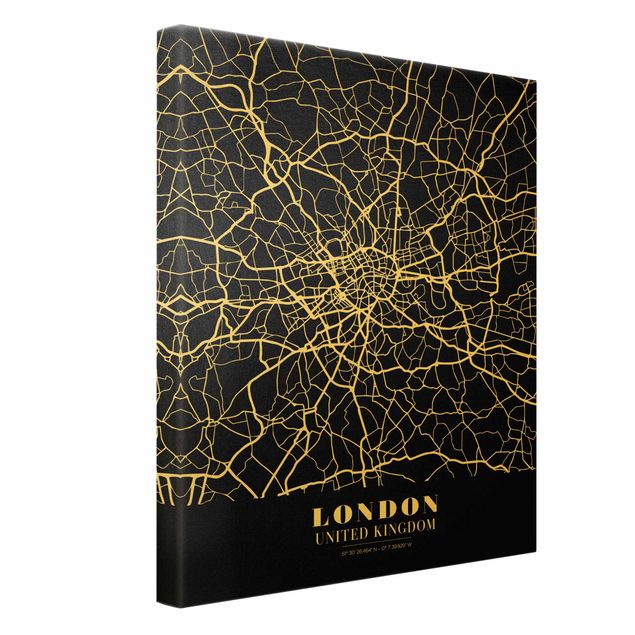 Quadro su tela oro - Pianta della città Londra - Classico nero