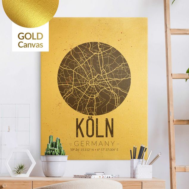  Tele oro Mappa della città di Colonia - Rétro