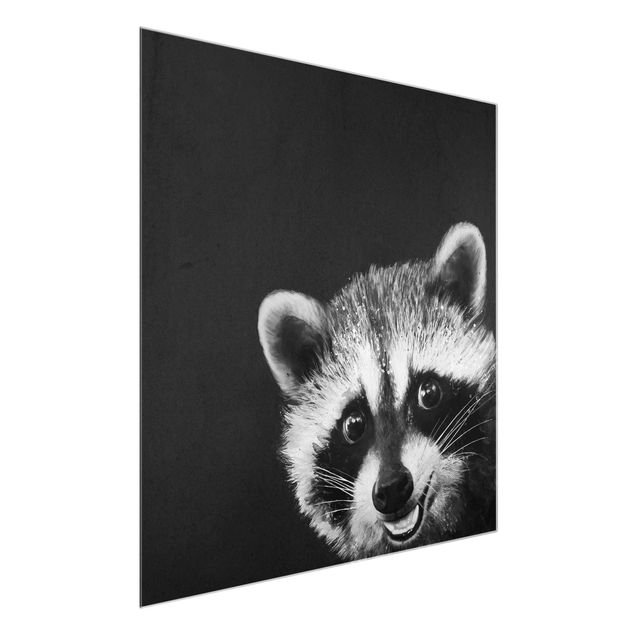 Quadro in vetro - Illustrazione Raccoon Monochrome Pittura - Quadrato 1:1