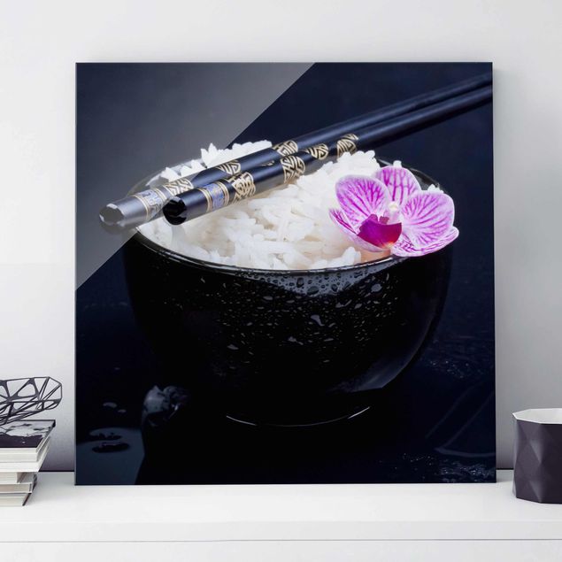 Lavagna magnetica vetro Ciotola di riso con orchidea