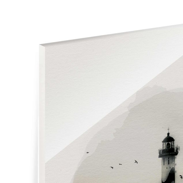 Quadro in vetro - Acquarelli - Faro nella nebbia - Verticale 4:3