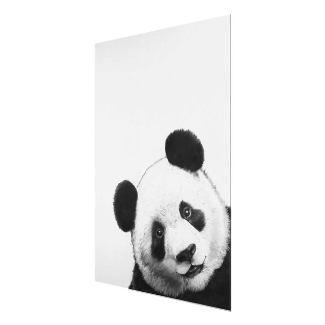 Quadro in vetro - Illustrazione pittura Panda Bianco e nero - Verticale 4:3