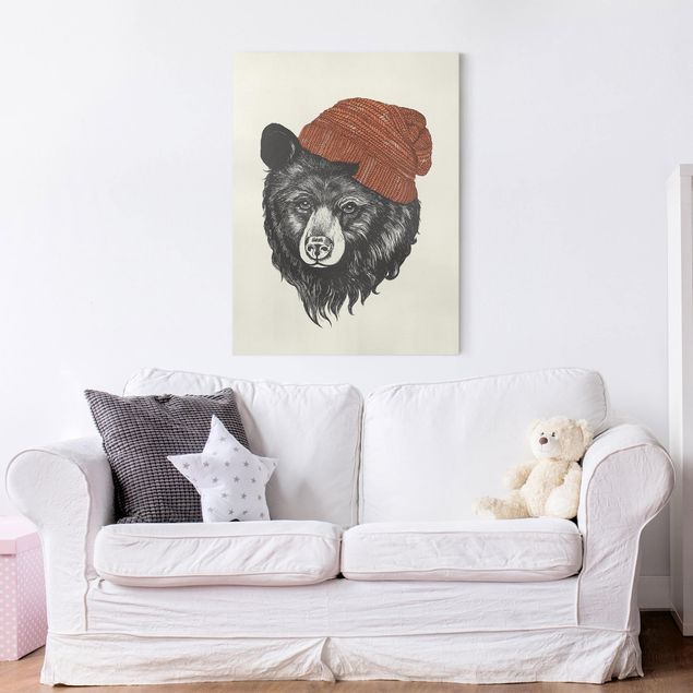 stampe animali Illustrazione - Orso con cappuccio rosso disegno