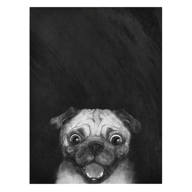 Riproduzioni su tela Illustrazione - cane carlino pittura su bianco e nero