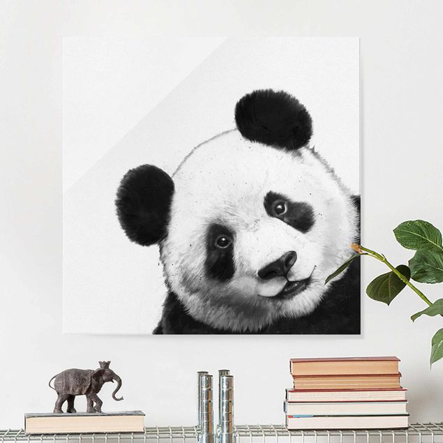 Quadro in vetro - Illustrazione pittura Panda Bianco e nero - Quadrato 1:1