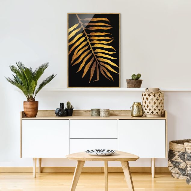Poster con cornice - Gold - Palm Leaf II su nero