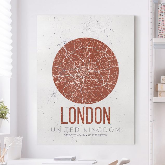Stampe su tela bianco e nero Mappa della città di Londra - Retrò