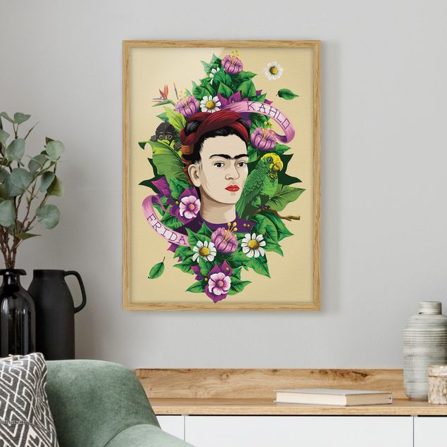 Poster con cornice - Frida Kahlo - Frida, Monkey And Parrot - Verticale 4:3