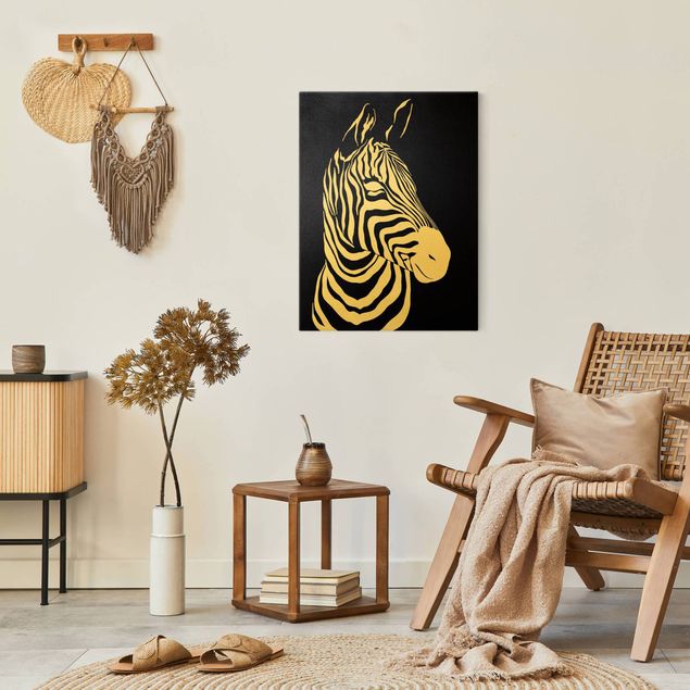 Quadri moderni per soggiorno Animali del Safari - Ritratto Zebra Nero