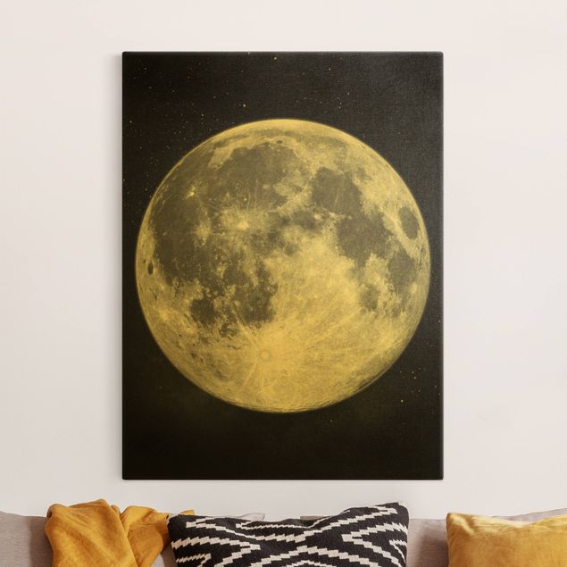 Stampa su tela oro Luna piena in cielo stellato in bianco e nero