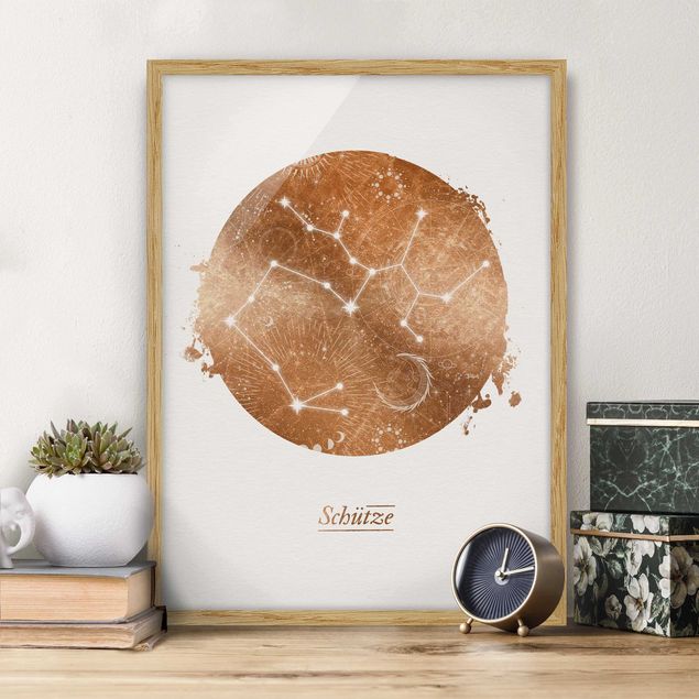 Poster con cornice - Segno zodiacale Sagittario d'oro - Verticale 4:3