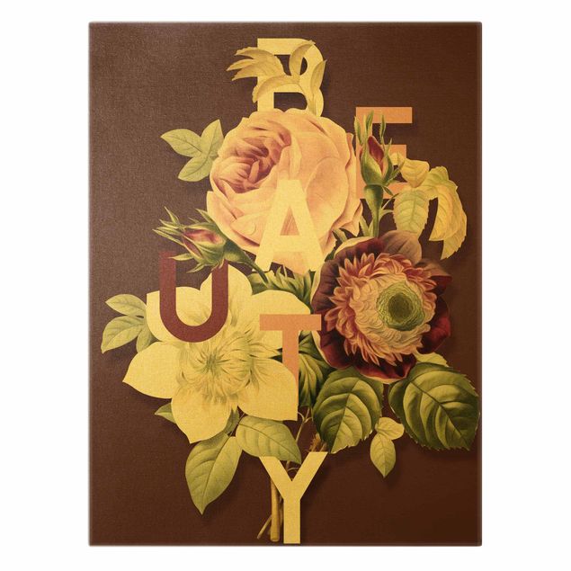 Quadro su tela oro - Tipografia floreale - Beauty